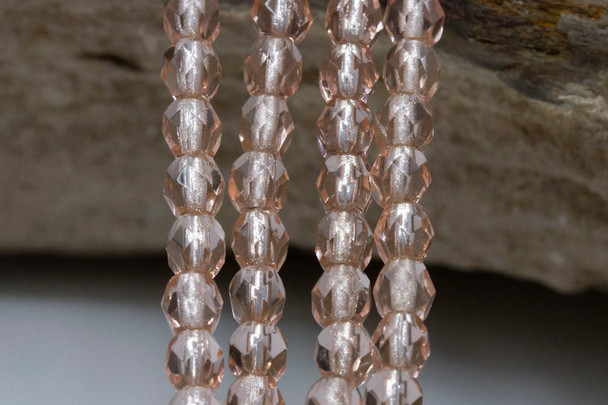 Fire Polish 4mm Faceted Round - Rosaline / Silver Lined