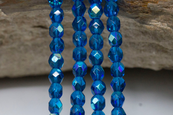 Fire Polish 4mm Faceted Round - Capri Blue AB