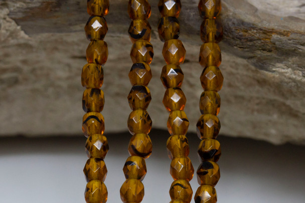 Fire Polish 4mm Faceted Round - Tortoise