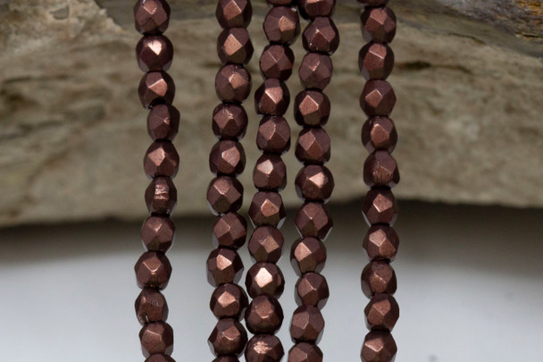 Fire Polish 3mm Faceted Round - Saturated Metallic Chicory Coffee