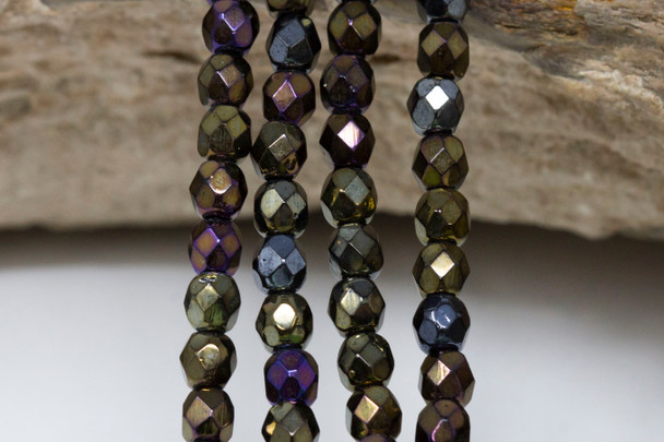 Fire Polish 4mm Faceted Round - Brown Iris