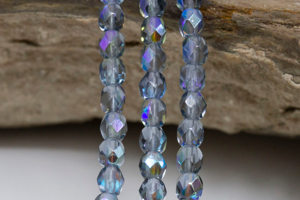 Fire Polish 4mm Faceted Round - Montana Blue AB