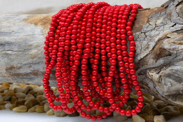 Mashan Jade Dyed Red Polished 4mm Round