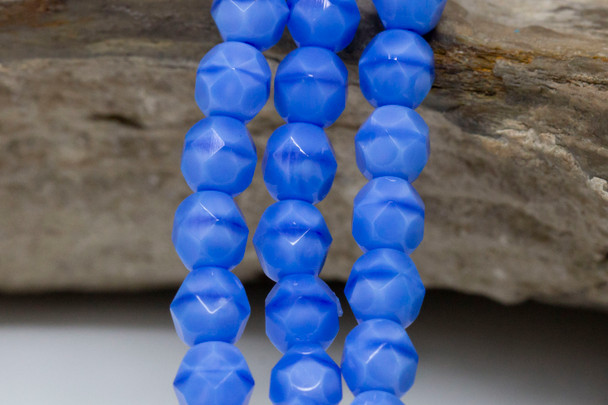 Fire Polish 6mm Faceted Round - Sky Blue Coral