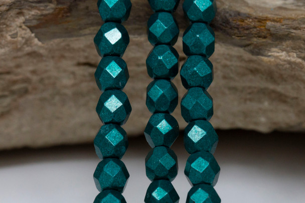 Fire Polish 6mm Faceted Round -Saturated Metallic Forest Biome