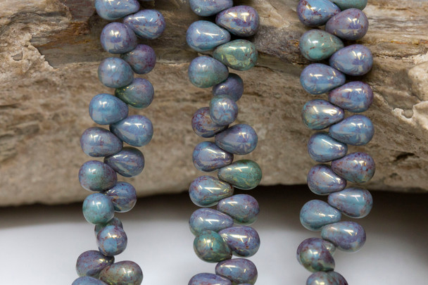 Czech Glass 6x4mm Tear Drops -- Pink / Topaz Luster Turquoise