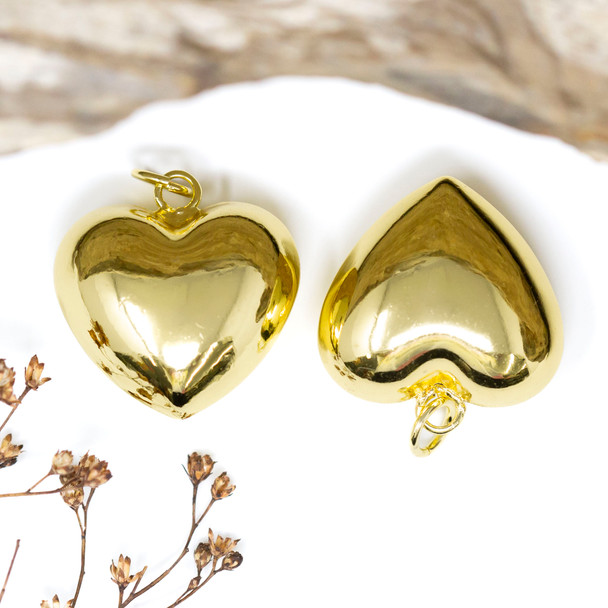 Gold Plated 25mm Puffy Heart Pendant