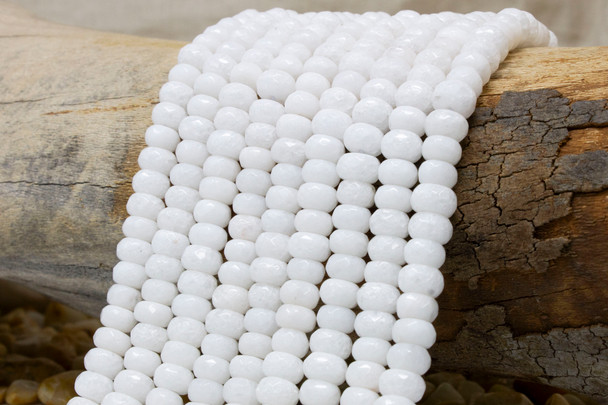 Jade Polished 5x8mm Faceted Rondelle - Dyed White