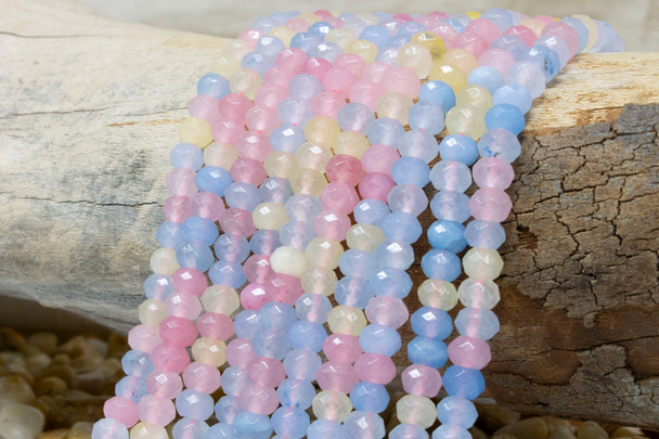 Jade Polished 5x8mm Faceted Rondelle - Dyed Multicolored Pastel