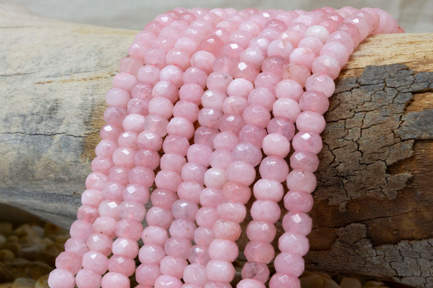 Jade Polished 5x8mm Faceted Rondelle - Dyed Soft Pink