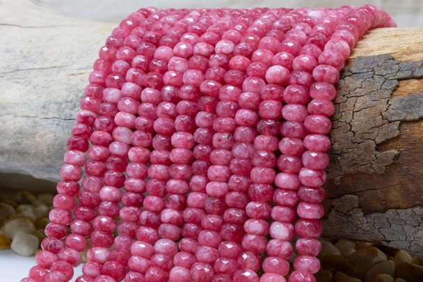 Jade Polished 5x8mm Faceted Rondelle - Dyed Dusty Pink