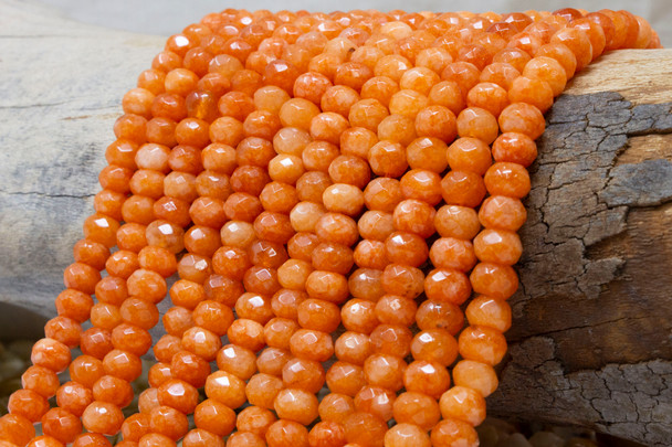 Jade Polished 5x8mm Faceted Rondelle - Dyed Orange