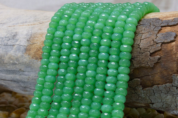Jade Polished 5x8mm Faceted Rondelle - Dyed Light Green