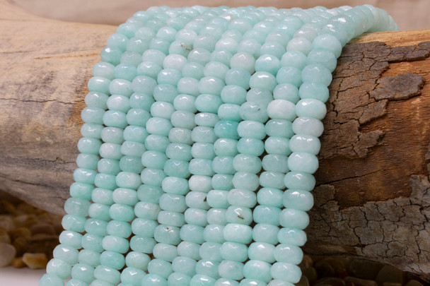 Jade Polished 5x8mm Faceted Rondelle - Dyed Aqua