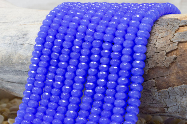 Jade Polished 5x8mm Faceted Rondelle - Dyed Dark Cornflower Blue