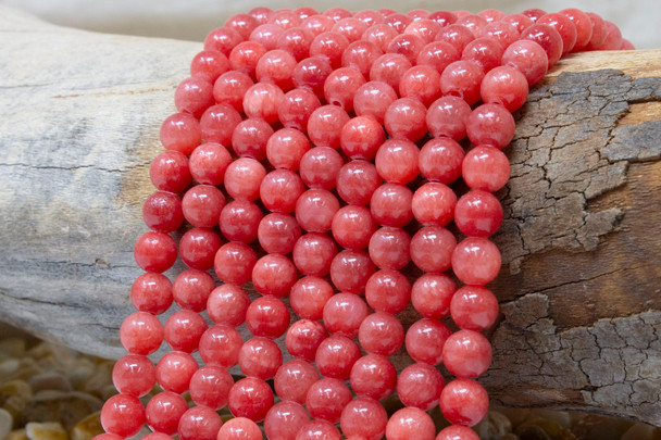 Jade Polished 8mm Round Dyed Dark Coral