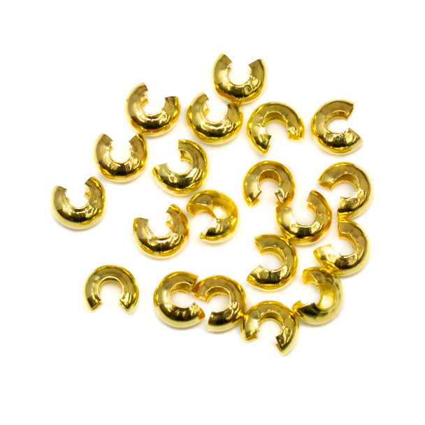 Gold Plated 3mm Crimp Covers - 20 Pieces