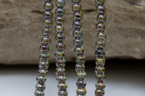 Czech Glass 3mm Round -- Transparent Green Luster