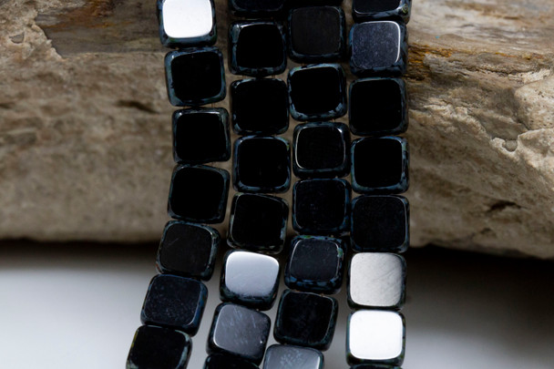 CzechMates® 6mm 2 Hole Tile -- Jet Picasso