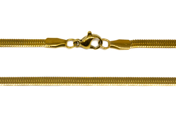 Gold Plated Stainless Steel 3mm Flat Snake Chain 17.7" Finished Necklace
