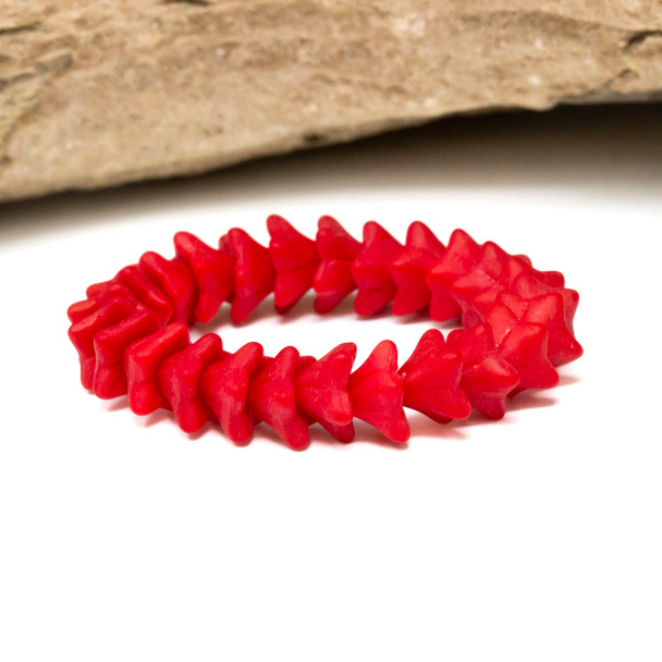 Czech Glass 6x9mm 5 Point Bell Flower Beads - Red Opaque Matte