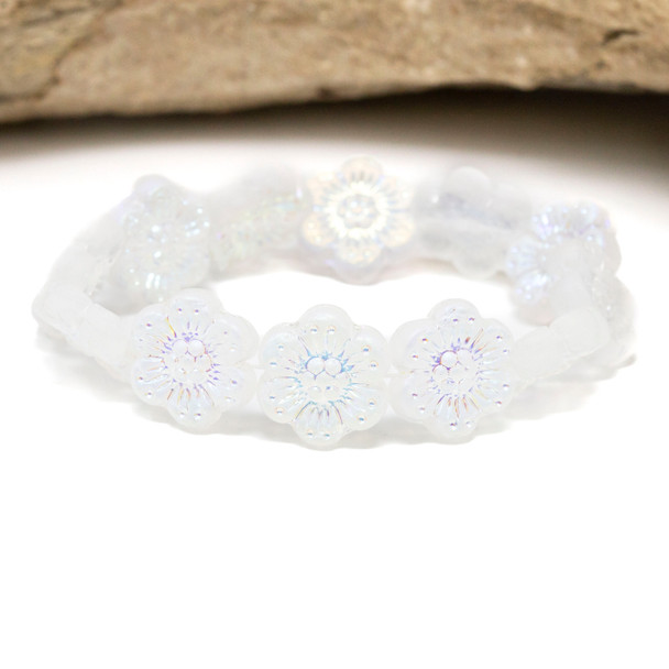 Czech Glass 14mm Wild Rose - Crystal Transparent Matte Aurora Borealis Finish