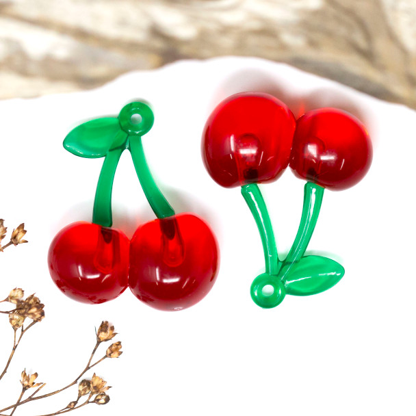 Red Cherries Transparent Resin 33x26mm Pendant