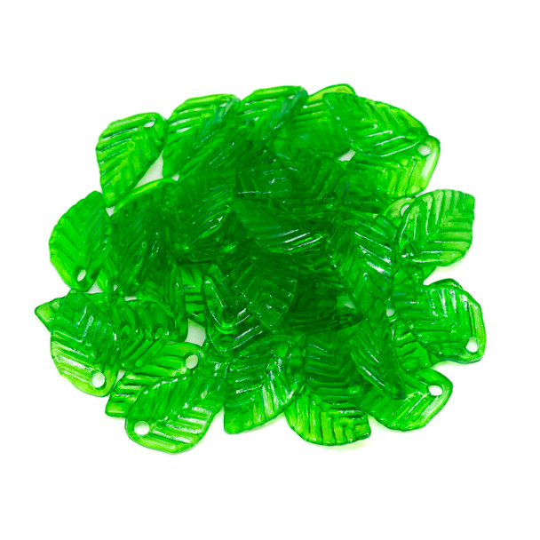 Acrylic Transparent Leaf Charm 13x8mm Beads - Dark Green - Package of 50
