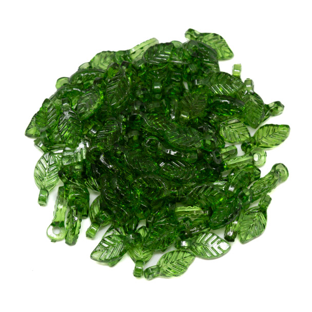 Acrylic Transparent Leaf Charm 10x5mm Beads - Dark Green - Package of 100