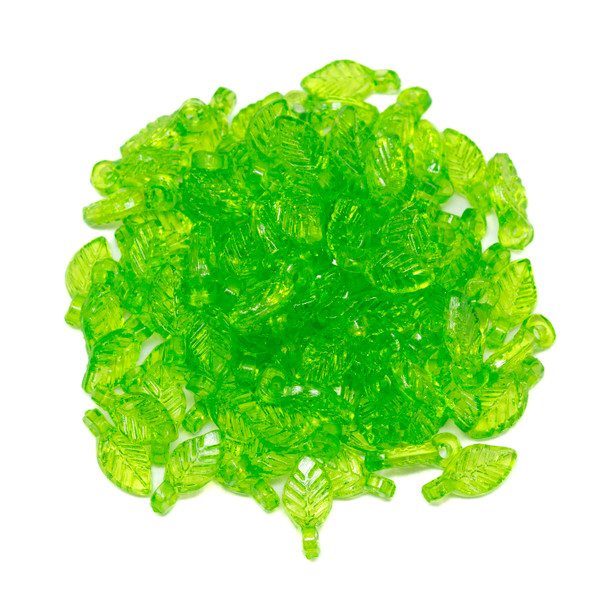 Acrylic Transparent Leaf Charm 10x5mm Beads - Green - Package of 100