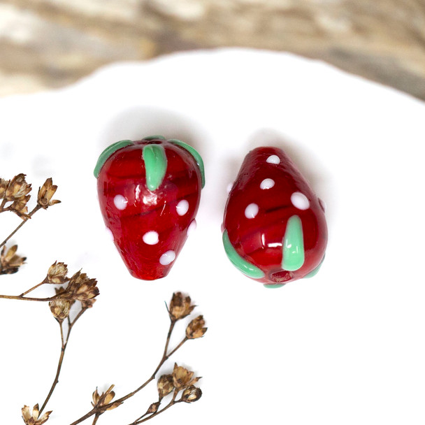 Lampwork Glass 15x12mm Handmade Strawberry Bead