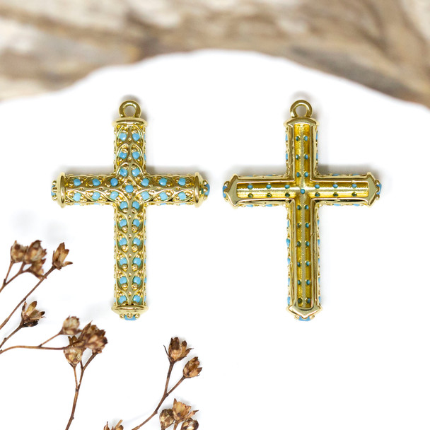 Gold Plated 29x21mm Turquoise Cross Pendant