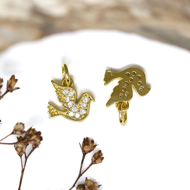 Gold Plated Micro Pave 9x10mm Dove Charm