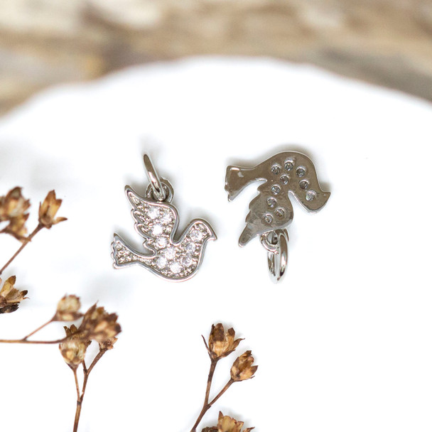 Silver Plated Micro Pave 9x10mm Dove Charm