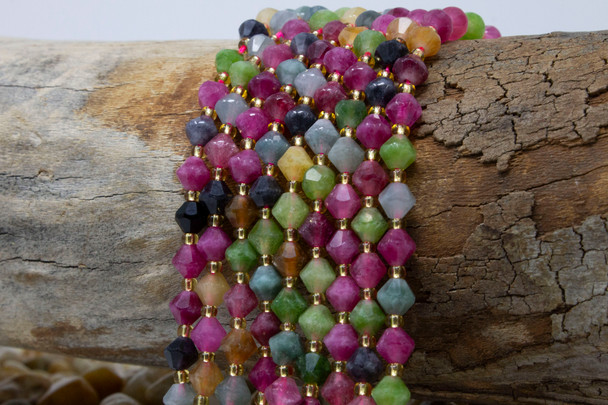 Jade Polished 6mm Tourmaline Color Faceted Bicone