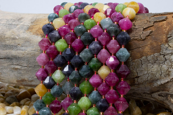 Jade Polished 10mm Tourmaline Color Faceted Bicone