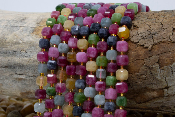 Jade Polished 8mm Tourmaline Color Faceted Cube