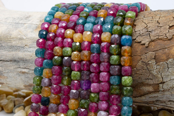 Jade Polished 7mm Tourmaline Color Faceted Cube