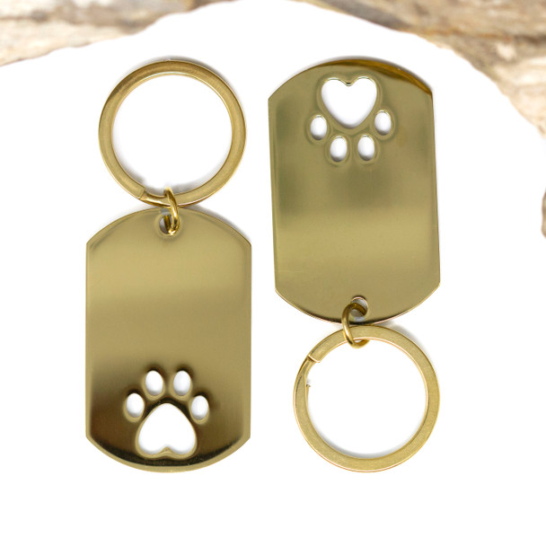 Gold Plated Stainless Steel 28x45mm Paw Print Key Ring