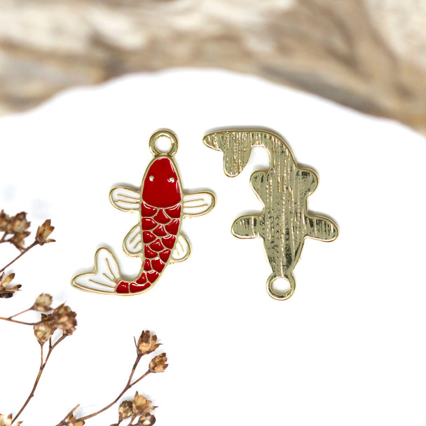 Gold Plated Enamel 18x22mm Red Koi Fish Charm