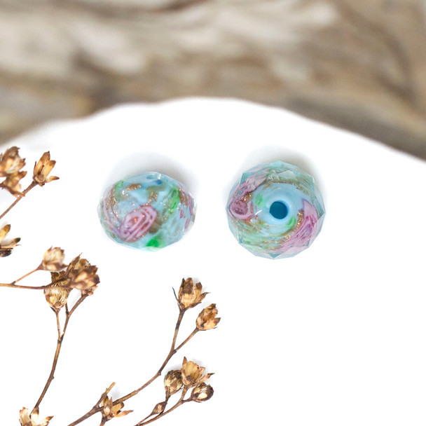 Lampwork Blue Flower Bead 9mm
