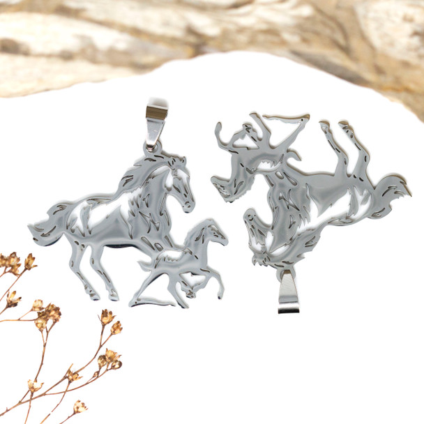 Stainless Steel 36x43mm Horses Pendant