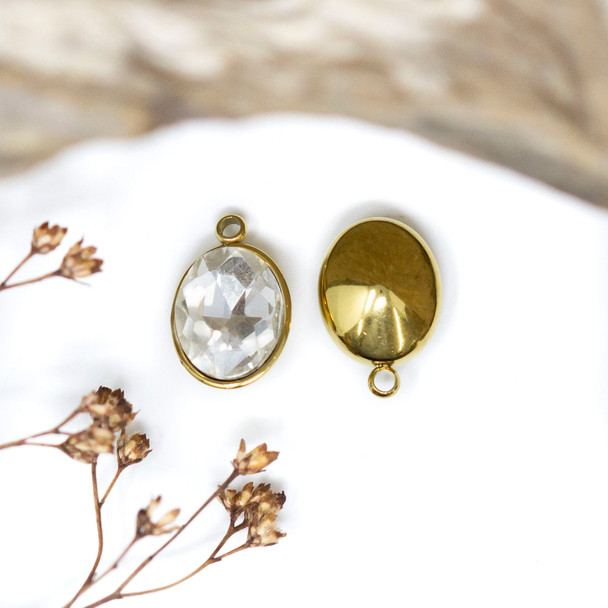Gold Plated 9x13mm Crystal Oval Glass Rhinestone