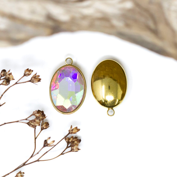Gold Plated 11x17mm Crystal AB Oval Glass Rhinestone