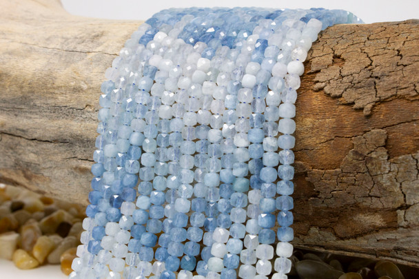 Aquamarine Polished 4mm Banded Faceted Cube