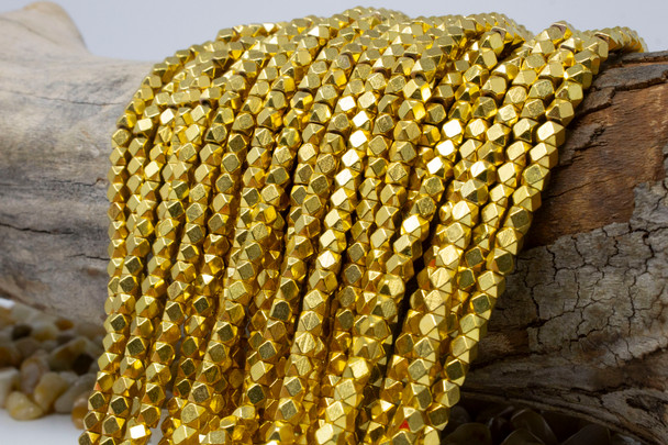 Bright Gold Plated Brass 4.5mm Faceted Cube