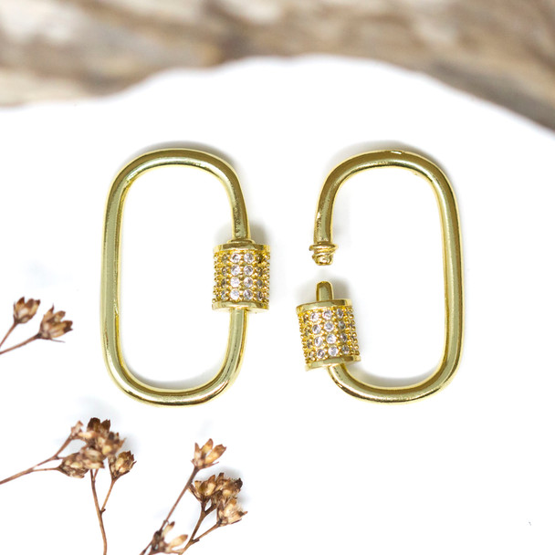 Gold Plated Micro Pave 16x24mm Carabiner Clasp