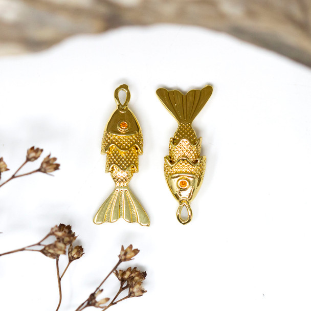 Gold Plated Micro Pave 22x7mm Sardine Fish Charm
