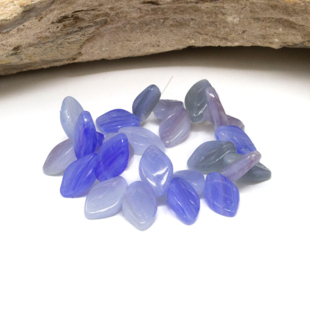 Czech Glass 12x8mm Medium Leaf Beads - Sapphire Cobalt Opaque Mix