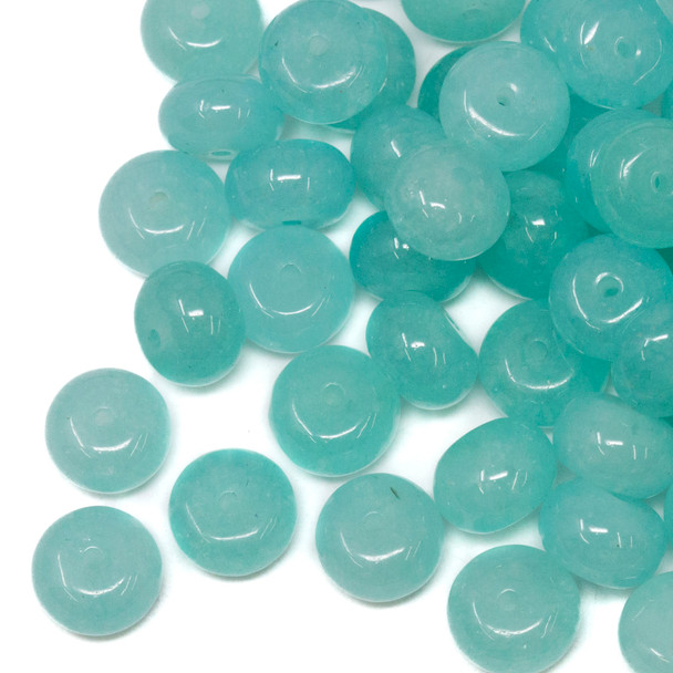 Jade Polished 5x8mm Rondelle - Dyed Dark Aqua - Sold Individually